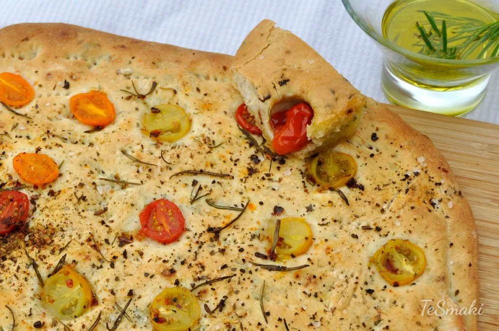 Herbed Focaccia with Cherry Tomatoes — side-dish, baked recipe