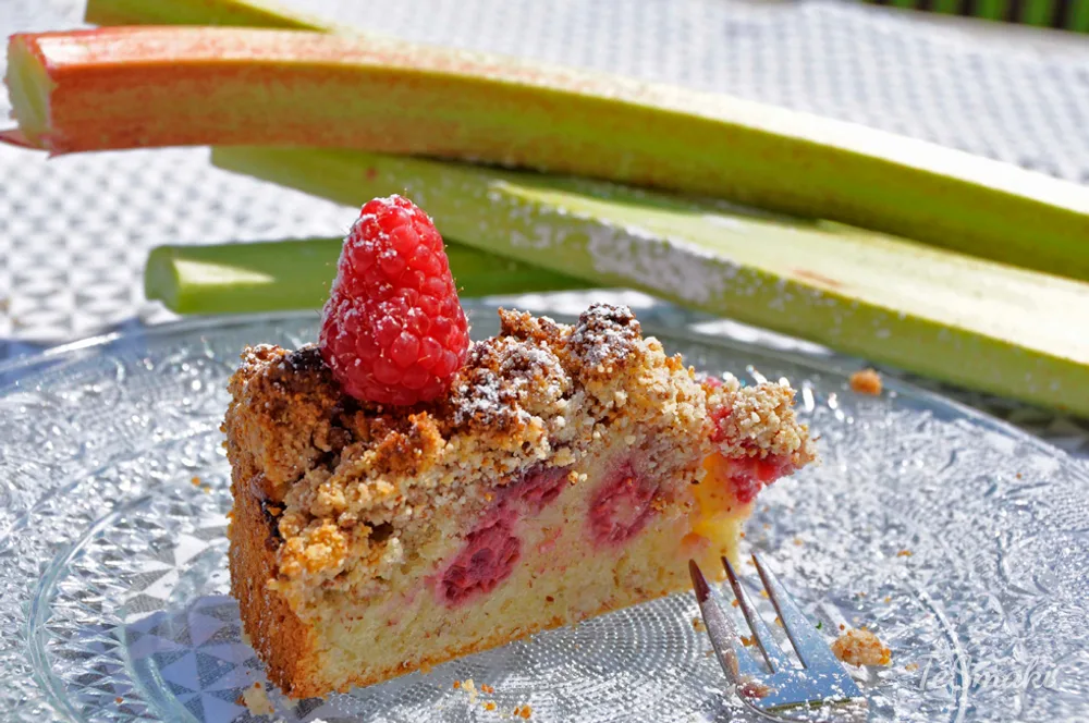 Rhubarb and Raspberry Almond Cake — photo 2