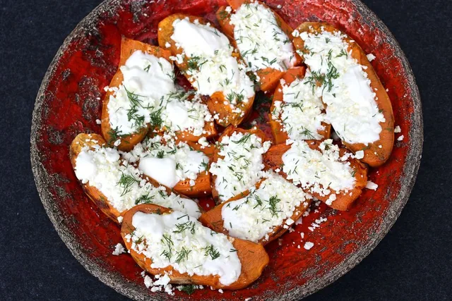 Roasted Sweet Potatoes with Feta and Greek Yogurt